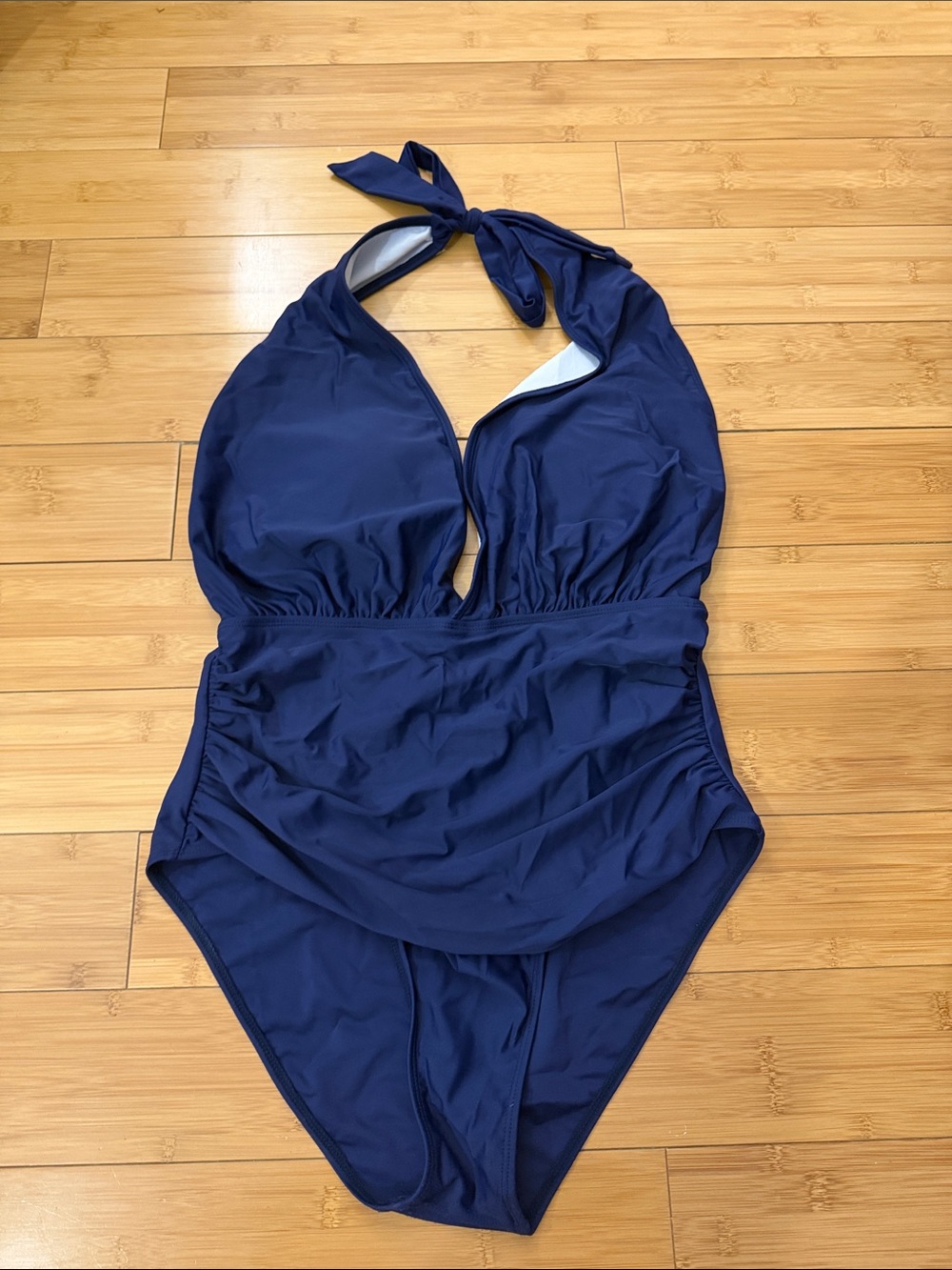 Classic Halter One-Piece Swimsuit in Navy Blue
